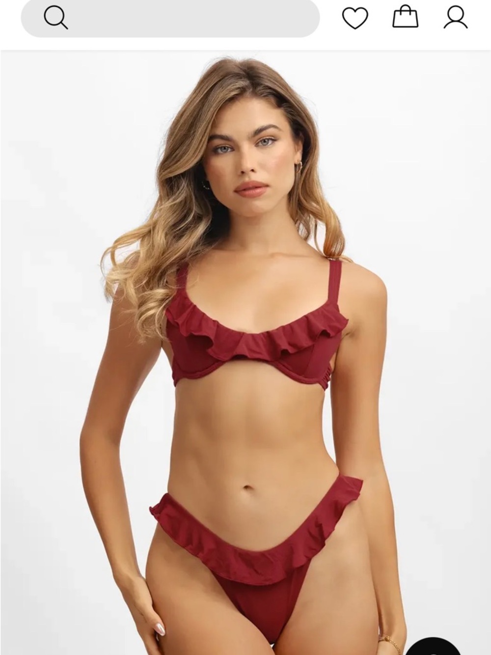 Blackbough Swim Makayla Frilly Underwire Top and Bottom in Cherry Red Pointelle